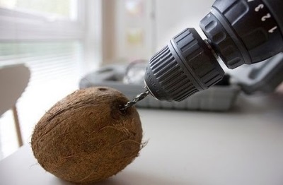  Drill a coconut - make a hole